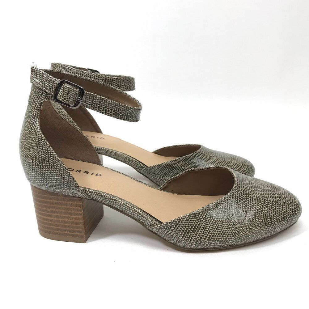 Torrid Textured Snake Print Block Heel Pumps Women's Size 10.5W Wide Ankle Strap